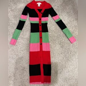 Planet Gold Ribbed Sweater Dress Cardigan Red Pink Black XXS